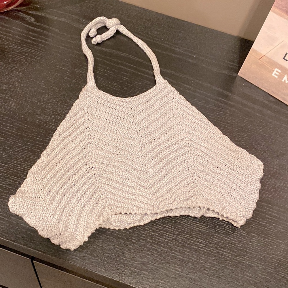 Backless halter sweater crop bra top, XS